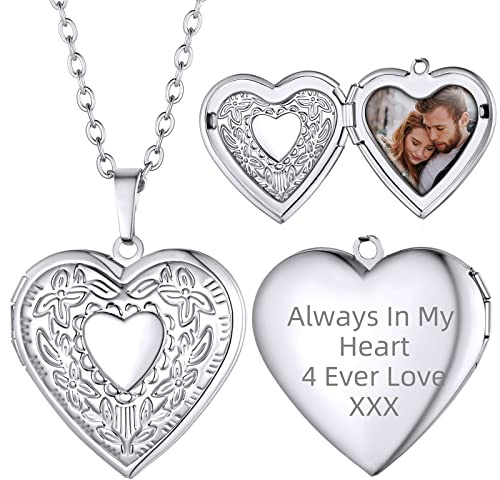 Supcare Collier femme avec médaillon en forme de coeur, 02 Collier argenté avec photo personnalisée, chaîne pendentif cadre photo ajustable 55cm, Idées de cadeaux d'anniversaire pour les filles