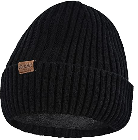 Gorro Invierno Hombre Mujer, Sombrero de Punto con Forro Polar Cálido y Suave Beanie Gorro (Negro)