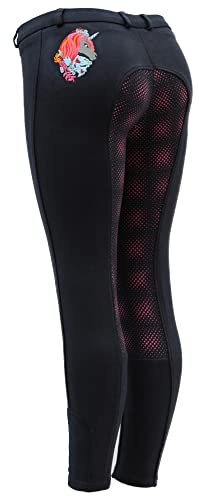 Horse Riding Childrens Jodphurs SILICON FULL SEAT Jodhpurs for kids/Girls Sticky Silicon Grip With Elastic Socks Bottom (as8, waist, numeric_28, regular, regular, Navy/Pink, 28'' Waist, Fitted)