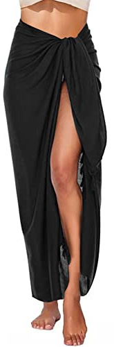Wrap de Plage Femme Paréo Grande Taille Cache-Maillots et Sarongs Couverture de Bikini Longs Jupe de Plage Maillot De Bain Cover Up à Glands Été,180 * 115cm,Noir