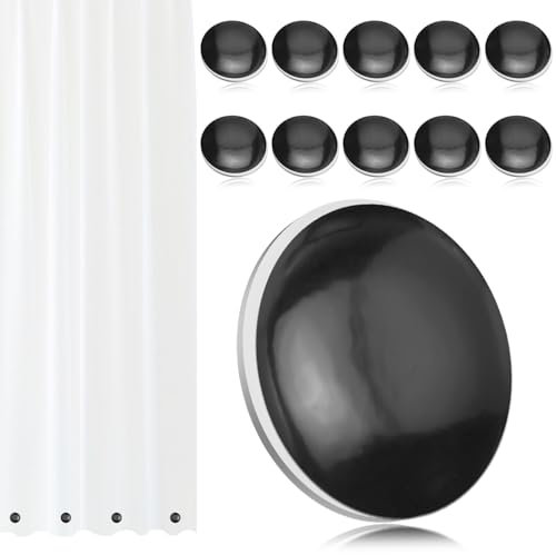 10Pcs Magnetic Shower Curtain Weights, Curtain Weights Bottom No Sew, Weighted Shower Curtain Liner Magnets, Prevent Outdoor Curtain from Blowing Around, Great for Drapery, Tablecloth, Flag (Black)