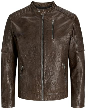 JACK & JONES Jjerichard läderjacka för män Noos läderjacka, Brun sten, XXL