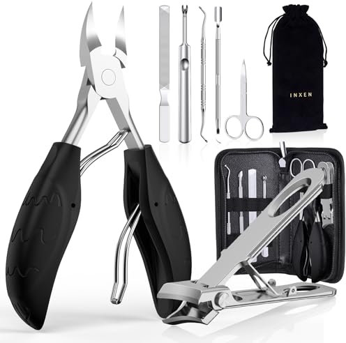 INXEN Profi Nagelschere Set, Edelstahl Maniküre Nagelknipser, Scharf Nagelknipser für Dicke & Eingewachsene Fußnägel,7 Pcs Pediküre Set Nagelschere Fussnägel