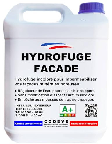 Hydrofuge Facade - Codeve Bois - 5 L - Intérieur/extérieur - Imperméabilisant Pour Façade, Mur, Enduit, Crépi Ou Pierre.