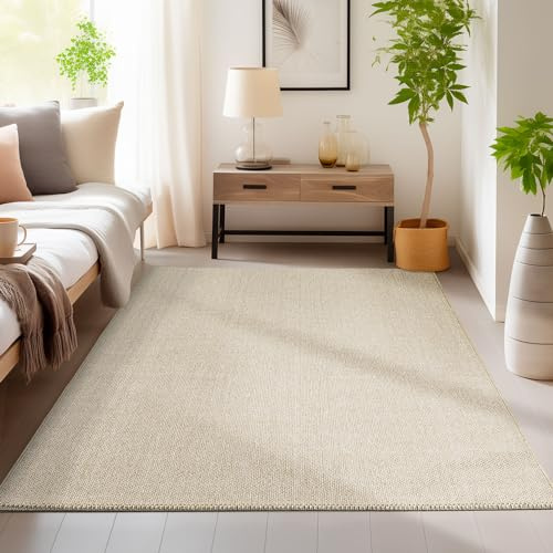 Homebyhome Langlebiger Teppich Cut-Loop Beige 160 x 230 cm - Kurzflor Schlingenteppich für Wohnzimmer, Schlafzimmer, Küche - Dekorativer Melierter Struktur Einfarbig