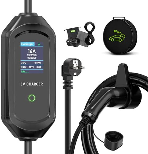 AFYEEV Cavo Ricarica Auto Elettrica Tipo 2 Schuko, 8/10/13/16A 3.6kW, Ricarica Auto Elettrica Portatile, Cavo Ricarica Auto Elettrica Tipo 2 con Borsa, IEC 62196-2, 6M