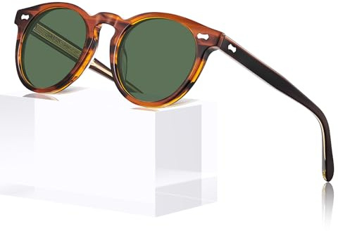 CARFIA Retro Acetate Polarized Sunglasses for Men UV400 Protection, Round Shades with Gold Filigree CA5506