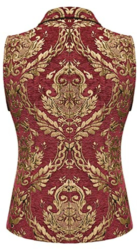 Gilet sans manches pour homme en peau de mouton imprimé jacquard à revers rétro, Rouge, M