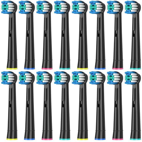 16 Stück Aufsteckbürsten Kompatibel mit Oral B Vitality Pro, Genius X, Pro 3 9000, Pro1 750, Zahnbürstenaufsatz für Oral B Elektrische Zahnbürste, Bürstenköpfe von Rebeool, Schwarz