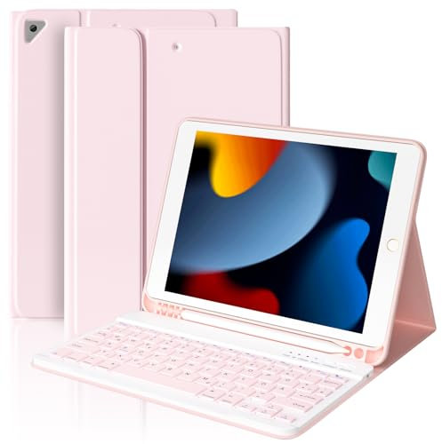 BQSS Tastatur Hülle für iPad 10.2 Zoll (9/8/7 Generation), für iPad Air 3rd und Pro 10.5, Magnetisch Bluetooth Abnehmbare QWERTZ Deutscher mit Schützhülle(pink)