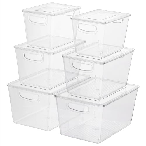 Navaris Cajas Organizadoras para Nevera - Set 6x Caja Transparente con Tapa en Tres Tamaños para Frigorífico Despensa Cajones Baño - Organizador de Cocina