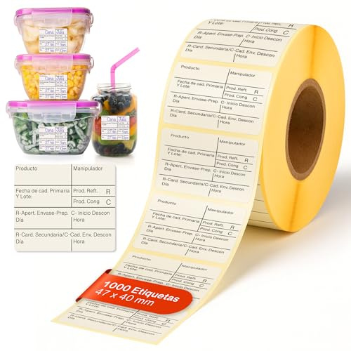 1000 etiquetas congelador | Rollo etiquetas adhesivas para cocina | Cumplimiento seguridad alimentaria | Ideal para hogar y hostelería.