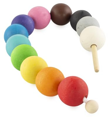 Ulanik Fädelspiel Perlen Groß, Montessori Spielzeug ab 3 Jahre, Baby Perlen zum Auffädeln, Spiel für Zählen und Sortieren Farben Lernen — 12 Holzkugeln Bunt (Edition 2)