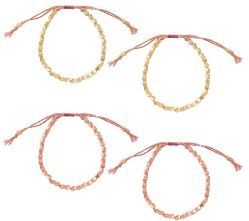 ATBUSS 4 Bracelets De Perles De Cuivre Tibétains Faits À La Main, Bracelets Tissés Simples, Accessoires De Mode Empilés, Accessoires De Poignet pour Femmes (Or, Or Rose).