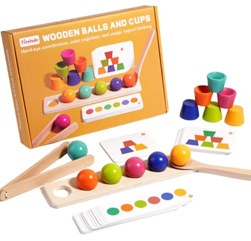 Juguetes De Clasificación De Colores - Pequeñas Bolas De Madera Coloridas, Taza Y Pelota, Actividades Educativas, Pila De Perlas Y Tablero De Clasificación Para Habilidades De Aprendizaje Temprano