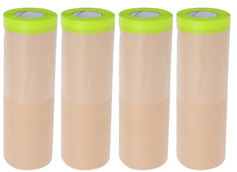 CLISPEED Papel Kraft para Enmascarar 30 CM X 12 M 4 Rollos de Papel para Pintores Lámina Protectora contra Polvo y Pintura para Automoción y Muebles Resistente y Fácil de Usar para