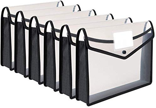 Pochette Plastique A4, 6 Pcs Enveloppe Transparente Chemise à Bouton Pression Polypropylène Porte-Document Extensible Fichier Document, Premium Poly Poches Enveloppe avec Porte-Cartes de Visite
