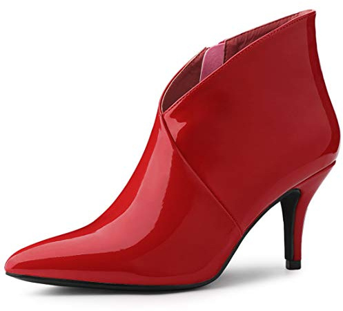 Allegra K Women's V Shape Pointed Toe Red Stiletto Heel Ankle Boots - 9 M US