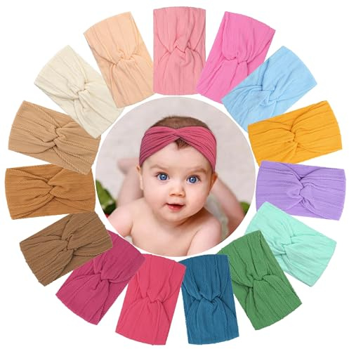 15PCS Baby Nylon Headbands 6 inches Handmade Cross Elastic Soft Headbands