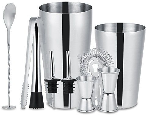 Set di Shaker per Cocktail da 10 Pezzi Set di Accessori da Cocktail 25/20 Once 2 Jigger Dosatore Cocktail Misurino Cocktail 2 Cucchiai da Miscelazione