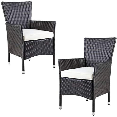 CASARIA 2X Sillas de Jardín Poliratán Apilables Marrón Cojines Lavables Asientos Exterior Terraza Balcón