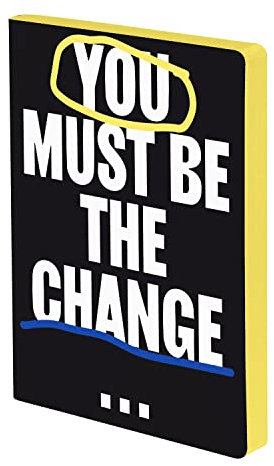 Nuuna Notizbuch A5+ | Graphic L - You Must Be The Change | Dotted Journal | 3,5mm Punktraster | 256 nummerierte Seiten | 120g Premium-Papier | Leder schwarz | nachhaltig produziert in Deutschland