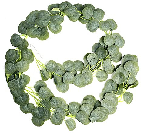 Vwoqiy Artificial Eucalyptus Garland, Silk Faux Eucalyptus Vines Wreath, Fake Greenery Leaves Garland Artificial for Home Kitchen Wedding Backdrop Table Wall Decoration - 2m/6.56 ft