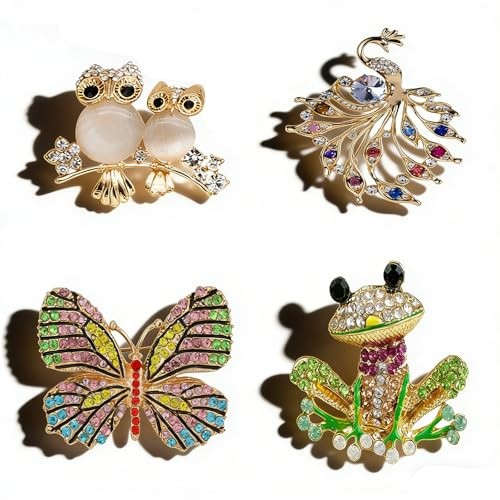 Broches de Mujer, Broche de Cristal En Forma de Animal, Broches de Perlas de Esmalte Verde, para Decoración de Ropa (Vistoso)
