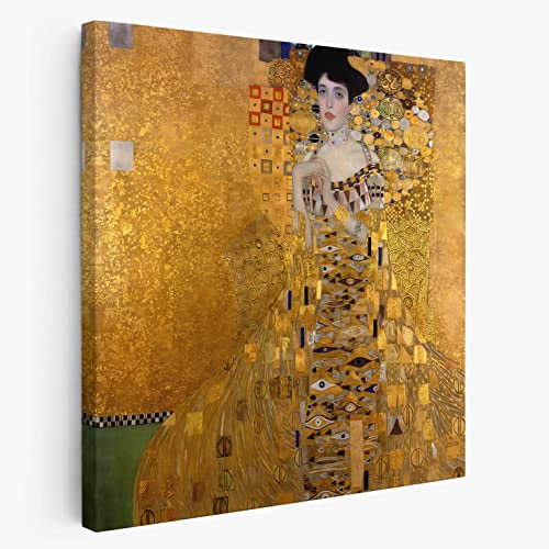 BKstuff Quadro Stampa su Tela Canvas Quadro opere di Gustav Klimt Donne da Appendere Arredamento (50x50cm, Ritratto di Adele Bloch-Bauer I, Gustav Klimt)