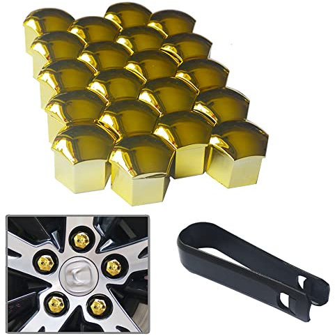 senvenelec 20 Pezzi universali da 21 mm in plastica Copri Dado Vite copridado per Auto Bulloni copriruota, bulloni Ruota 21 mm Tappi Dado a capocorda.con 1 estrattore (Oro).