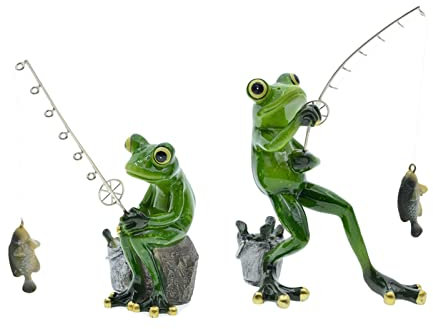 LOVIVER Comique Pêche Grenouille Figurines Résine Artisanat Grenouille Pêcheur Décoratif Petites Statues Sculpture pour Jardin Maison Table Cour Décoration