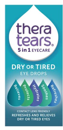 TheraTears Dry or Tired Eye Drops | Refreshes, Hydrates, Protects and Relieves Dry or Tired Eyes | Contact Lens Friendly | 5 in 1 Eye Care Drops | 10ml