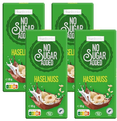frankonia CHOCOLAT NO SUGAR ADDED Haselnuss Schokolade, glutenfrei, 85 g (Packung mit 4)