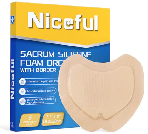 Niceful Sacral Silicone Foam Dressing, Sacrum Bed Sore Bandages for Large Wound 7.1x 8(5PCS)
