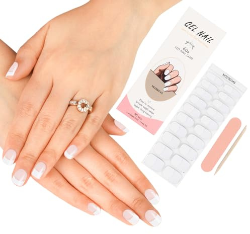 20 Stickers Semi Cured Nail Wraps Soft Self-Adhesive Gel Nail Stickers, ZAHVIA Salon-Quality Gel Nail Polish Strips Manicure Stickers Set-Clear White