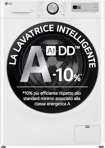 LG AI DD F4R3P11NSWB Lavatrice 11 kg Serie R3, Carica Frontale, Classe A-10%, 1400 giri, AIWash, Lavaggio a vapore, Motore Direct Drive, Cestello a bolle, Smart Diagnosis, Libera installazione, Bianca