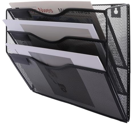 ASelected 3 Tier Wall File Holder Organiser,Paper Magazine Storage Rack Holde, Mesh Wall Mounted Holder Metal Hanging Wall Files Mail Document Holder for Office and home, Black