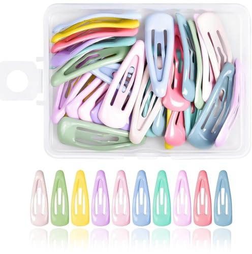 30Pcs Snap Hair Clips, No Slip Colorful Metal Hair Barrettes with Storage Case Mini Hair Clips Adorable Snap Hair Accessory
