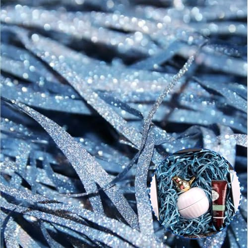 200g Raffia Papel de seda triturado,Raffia Material de Relleno,Papel Celofán–Relleno para Cajas de Regalo en Brillante Azul Celeste-Virutas para Regalos y Rafia