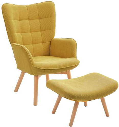 HOMCOM Ohrensessel mit Hocker Sessel mit Cordoptik für Wohnzimmer Orange | Loungesessel, Modern Relaxsessel, Armlehnensessel, Lesesessel, für Schlafzimmer