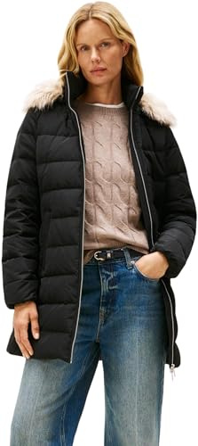 Tommy Hilfiger Veste en Duvet Femme Down Slim avec Fourrure, Noir (Black), M
