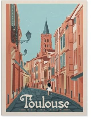 Peinture par Numéro Adulte，Affiche de voyage vintage en France Paysage urbain de Toulouse，avec Pinceaux et Acryliques Bricolage Peintures Kits pour Adultes Enfants Seniors Débutant(50x60cm）-BM14