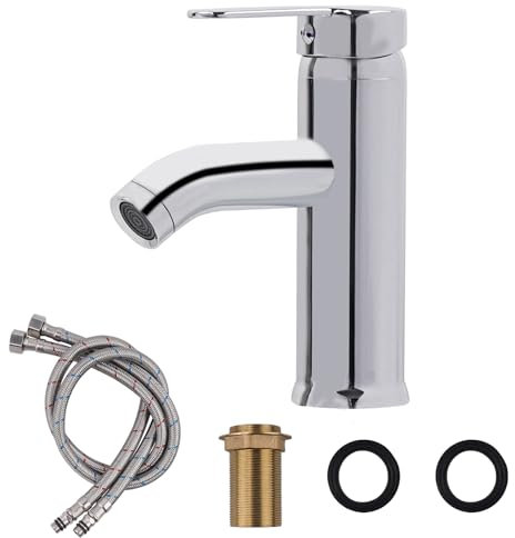 FALSKT Robinet Salle Bain en Acier Inoxydable, Mitigeur Lavabo à Bec Coudé, Robinet de Cuisine, Mitigeur Salle de Bain à Une Poignée, pour Salle de Bain, Cuisine, Toilette, Argent