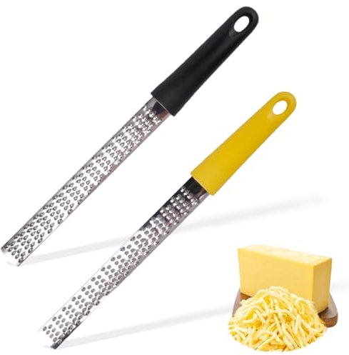 2 Pezzi Grattugia Limone, Grattugia Manuale, Perfetto per Parmigiano, Mela, Agrumia, Aglio, Moscata e altro, Acciaio Inossidabile (Giallo/Nero)