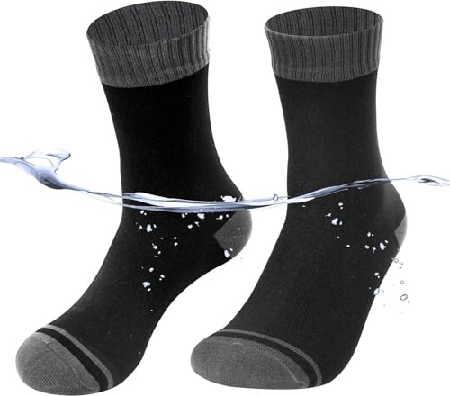 JiaYouLC Unisex Mid Calf Waterproof Socks Stretchy Mens Water Proof Socks for Hiking Cycling Running Sport Jogging Mountain Climbing (UK, Numeric, 9, 11, Regular, Regular, Black)