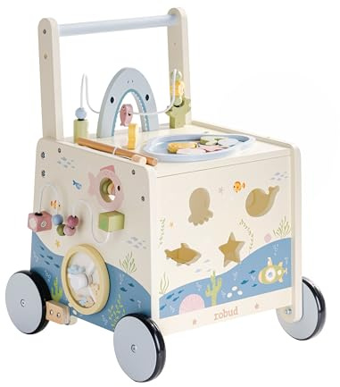 ROBUD Holz-Lauflernhilfe, Schiebespielzeug für Kleinkinder mit Höhen- und Geschwindigkeitsregulierung, Aktivitätscenter, Unterwasser-Lauflernhilfe für Kleinkinder im Alter von 10 bis 36 Monaten