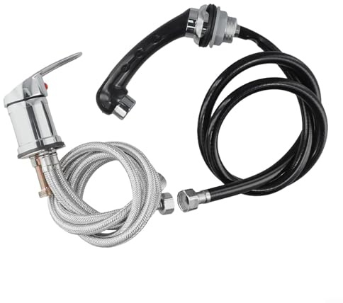 Miscelatore monocomando con doccetta estraibile e tubo da 80 cm per sedia da barbiere o vasca da shampoo, rubinetto ad alta pressione in cromo argento nero