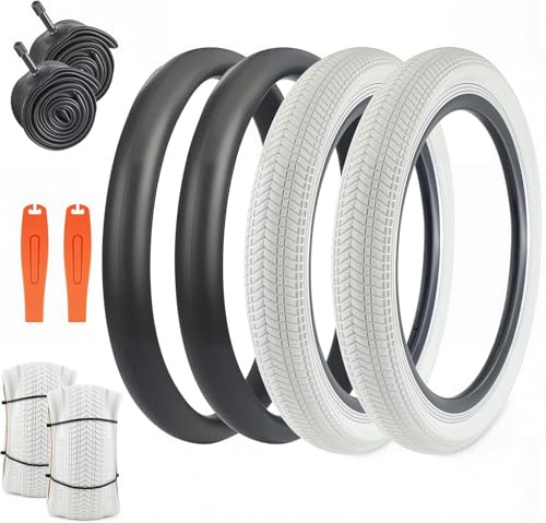 WEEROCK 1 Pack 16 Zoll Fahrradreifen 16 x 2,125 mit Innenschläuchen, Fahrradreifen für BMX, MTB, Mountainbike, Kinderfahrrad, Dreirad, Crusier Fahrrad, mehrere Farben (weiß, 2 Reifen + 2 Schläuche)
