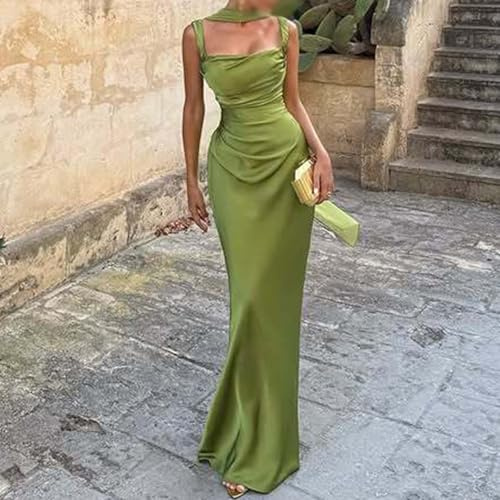 GoldeneAmeisen Abito da Damigella d'Onore in Raso Senza Maniche,Abito da Damigella d'Onore con Spalla Scoperta,Abiti da Ballo Lunghi,Vita Alta,Delicato sulla Pelle,Adatto per Matrimoni