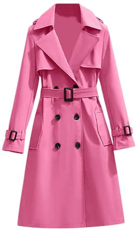 Generico 2026 Cappotto Lungo Donna Parkatrench Impermeabile Donna Casual Slim Doppiopetto Giacca A Vento Elegante Cappotto di Transizione per La Primavera E L'Autunno S-3XL (L)